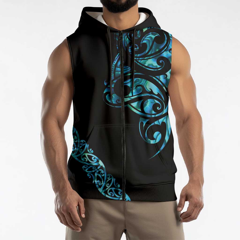 All Black Maori Tribal Tattoo Personalised Sleeveless Zip Hoodie Polynesian Style LT9