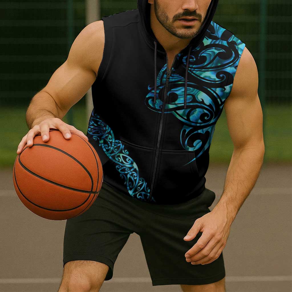 All Black Maori Tribal Tattoo Personalised Sleeveless Zip Hoodie Polynesian Style LT9