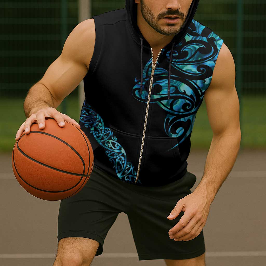 All Black Maori Tribal Tattoo Personalised Sleeveless Zip Hoodie Polynesian Style - Polynesian Pride