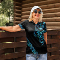 All Black Maori Tribal Tattoo Personalised Women Polo Shirt Polynesian Style
