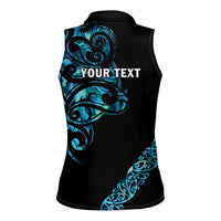 All Black Maori Tribal Tattoo Personalised Women Sleeveless Polo Shirt Polynesian Style