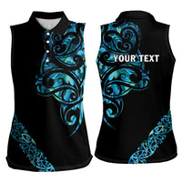 All Black Maori Tribal Tattoo Personalised Women Sleeveless Polo Shirt Polynesian Style