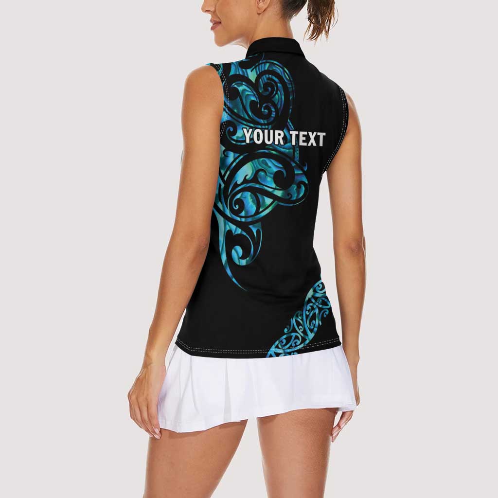 All Black Maori Tribal Tattoo Personalised Women Sleeveless Polo Shirt Polynesian Style