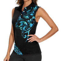All Black Maori Tribal Tattoo Personalised Women Sleeveless Polo Shirt Polynesian Style