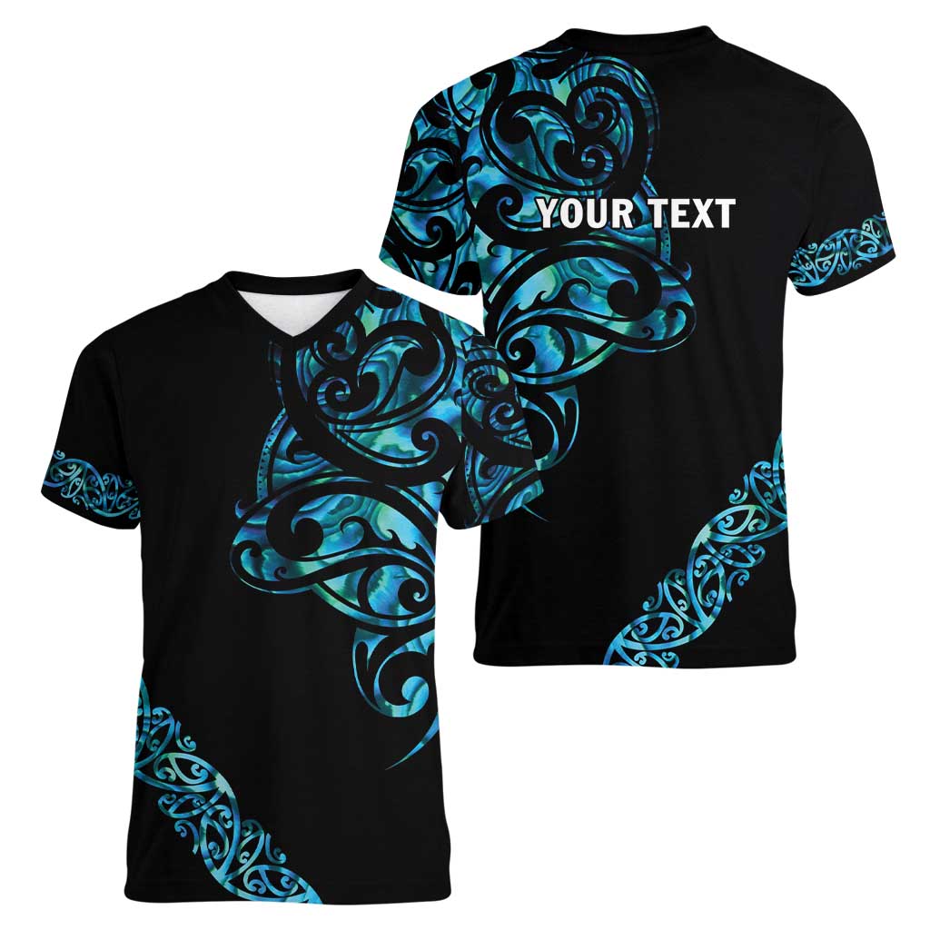 All Black Maori Tribal Tattoo Personalised Women V-Neck T-Shirt Polynesian Style