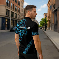 All Black Maori Tribal Tattoo Personalised Zipper Polo Shirt Polynesian Style - Polynesian Pride