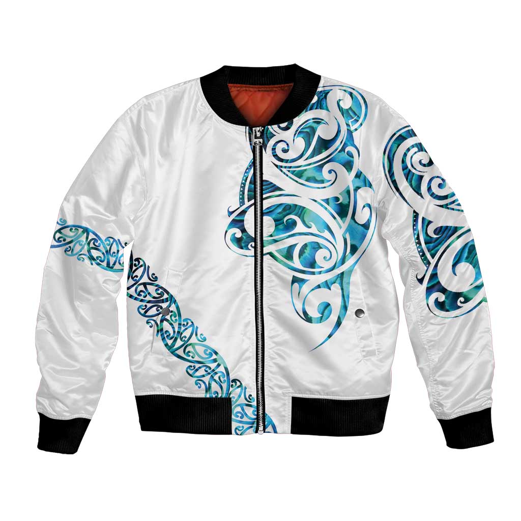 All White Maori Tribal Tattoo Personalised Bomber Jacket Polynesian Style LT9 Unisex White - Polynesian Pride