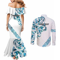 All White Maori Tribal Tattoo Personalised Couples Matching Mermaid Dress and Long Sleeve Button Shirt Polynesian Style