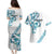 All White Maori Tribal Tattoo Personalised Couples Matching Puletasi and Hawaiian Shirt Polynesian Style