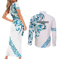 All White Maori Tribal Tattoo Personalised Couples Matching Short Sleeve Bodycon Dress and Long Sleeve Button Shirt Polynesian Style