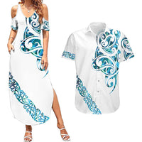 All White Maori Tribal Tattoo Personalised Couples Matching Summer Maxi Dress and Hawaiian Shirt Polynesian Style