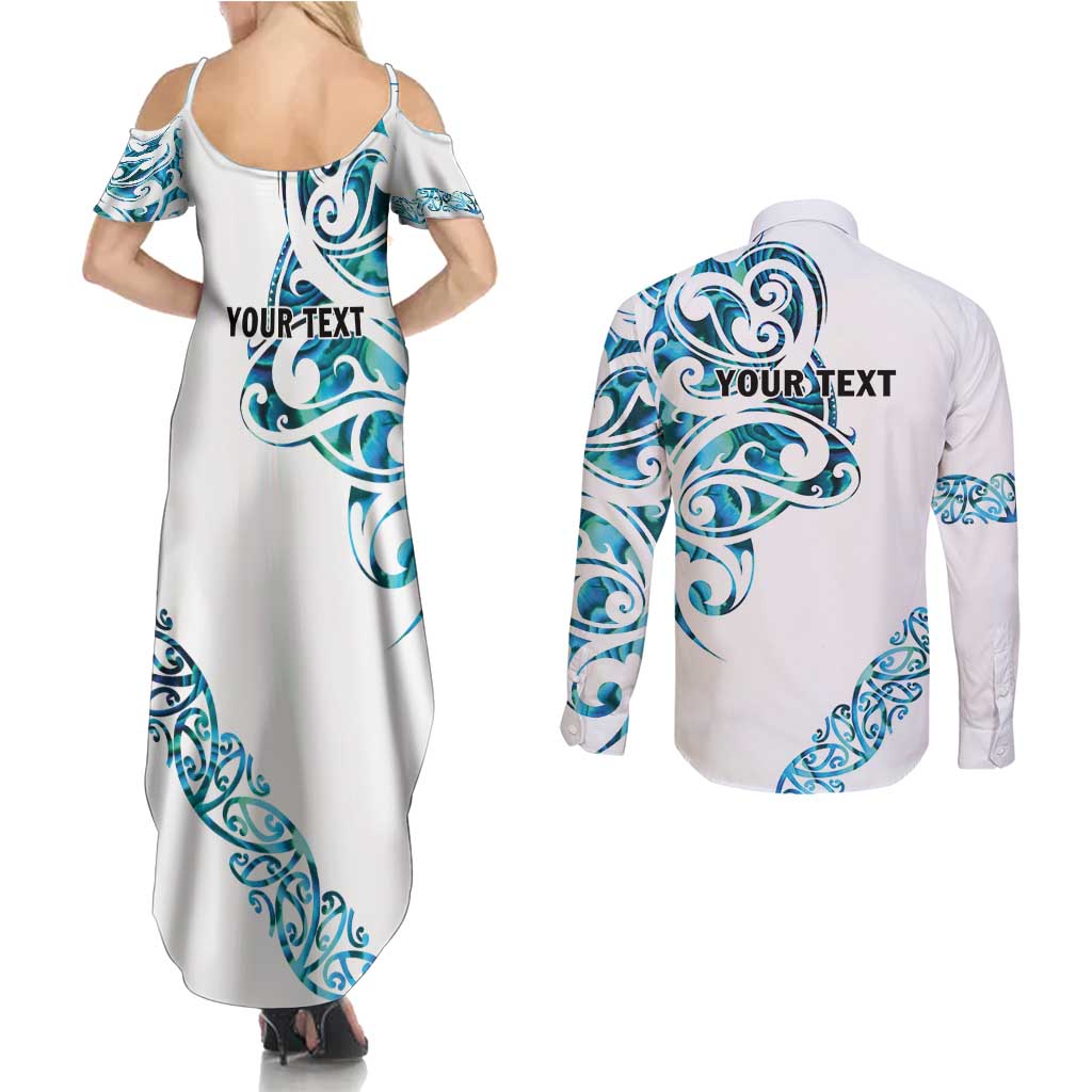 All White Maori Tribal Tattoo Personalised Couples Matching Summer Maxi Dress and Long Sleeve Button Shirt Polynesian Style