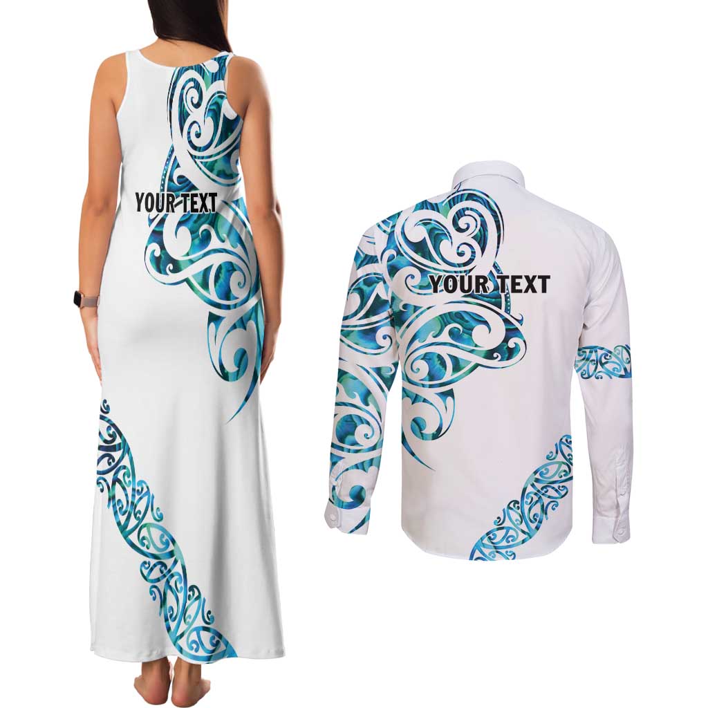 All White Maori Tribal Tattoo Personalised Couples Matching Tank Maxi Dress and Long Sleeve Button Shirt Polynesian Style