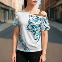 All White Maori Tribal Tattoo Personalised Cross Shoulder Shirt Polynesian Style - Polynesian Pride