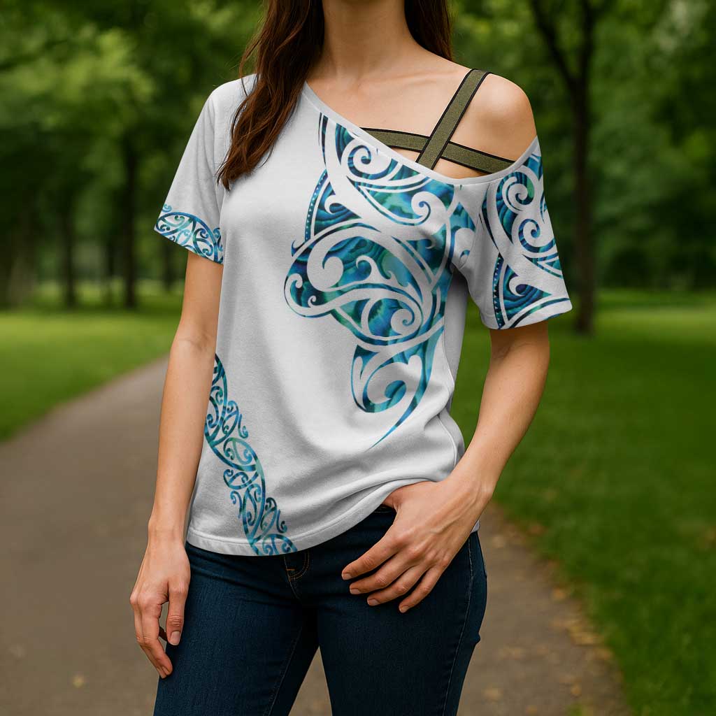 All White Maori Tribal Tattoo Personalised Cross Shoulder Shirt Polynesian Style - Polynesian Pride