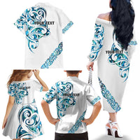 All White Maori Tribal Tattoo Personalised Family Matching Off The Shoulder Long Sleeve Dress and Hawaiian Shirt Polynesian Style