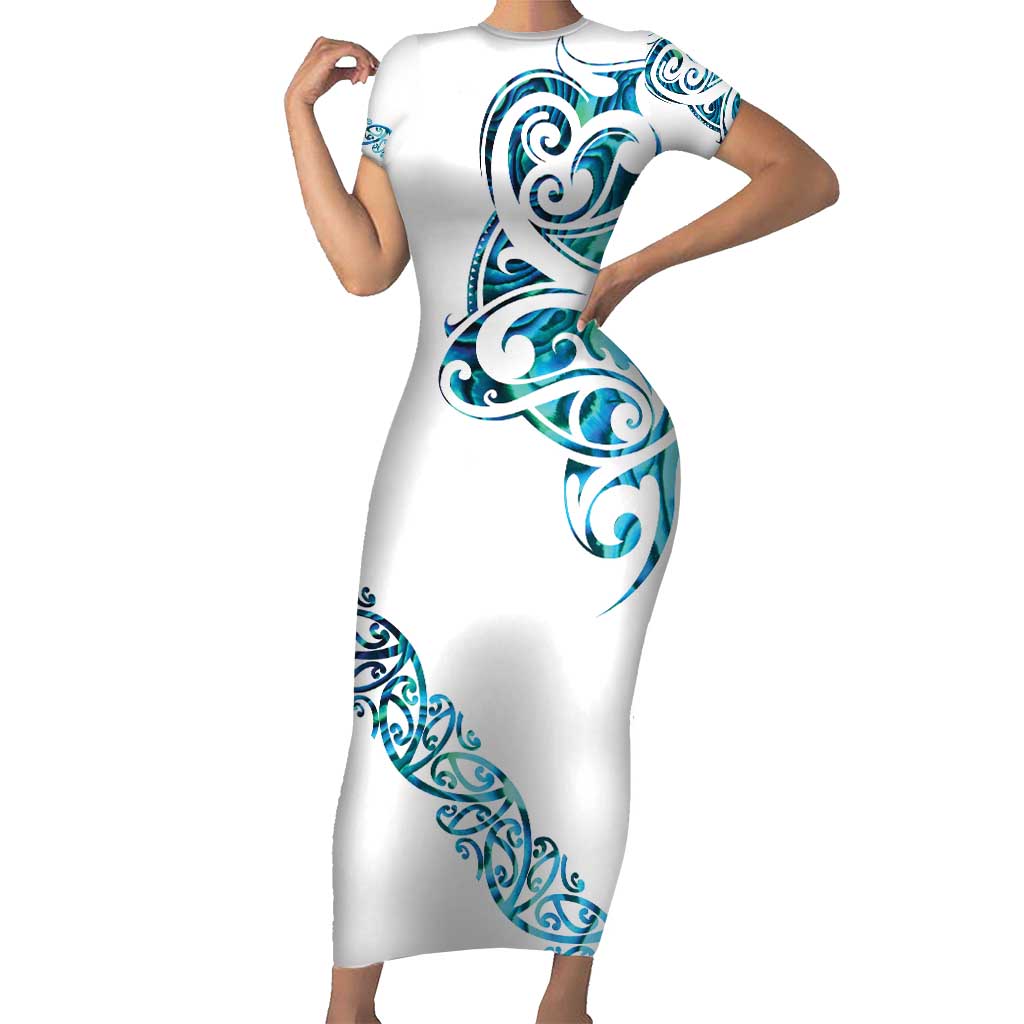 All White Maori Tribal Tattoo Personalised Family Matching Short Sleeve Bodycon Dress and Hawaiian Shirt Polynesian Style