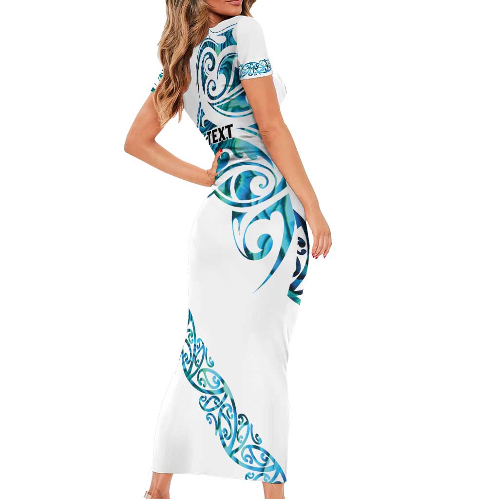 All White Maori Tribal Tattoo Personalised Family Matching Short Sleeve Bodycon Dress and Hawaiian Shirt Polynesian Style