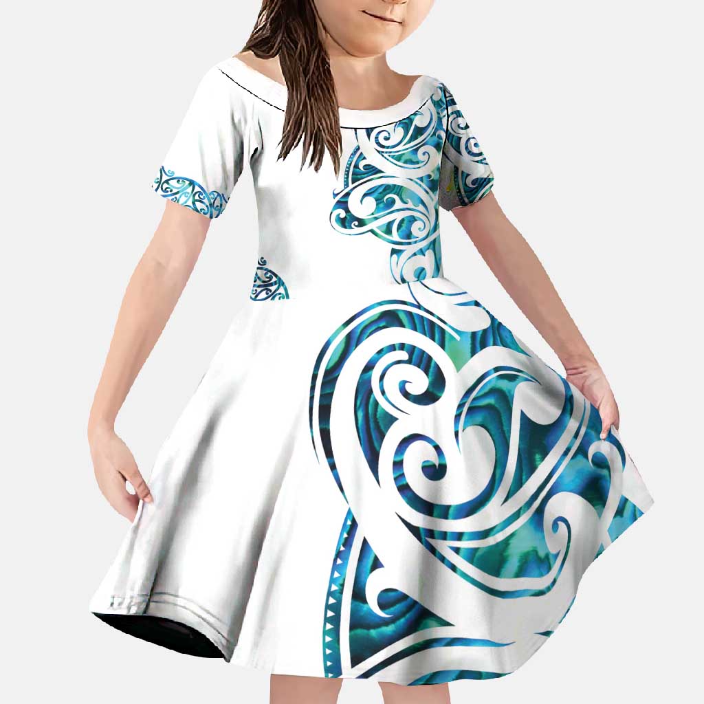 All White Maori Tribal Tattoo Personalised Family Matching Summer Maxi Dress and Hawaiian Shirt Polynesian Style LT9 Daughter's Dress White - Polynesian Pride