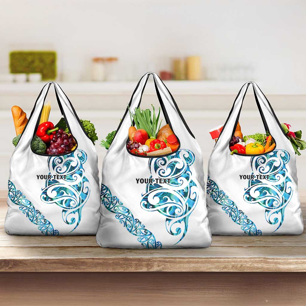 All White Maori Tribal Tattoo Personalised Grocery Bag Polynesian Style