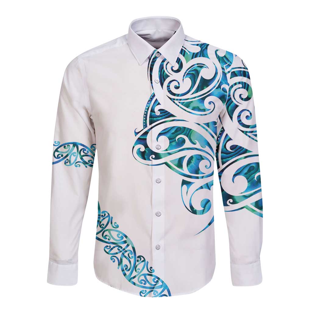 All White Maori Tribal Tattoo Personalised Long Sleeve Button Shirt Polynesian Style LT9 Unisex White - Polynesian Pride