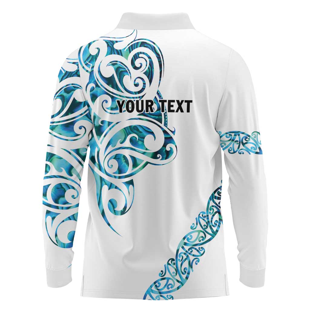 All White Maori Tribal Tattoo Personalised Long Sleeve Polo Shirt Polynesian Style