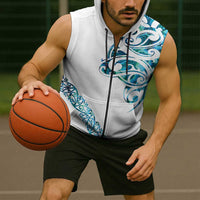 All White Maori Tribal Tattoo Personalised Sleeveless Zip Hoodie Polynesian Style LT9