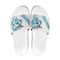 All White Maori Tribal Tattoo Personalised Slide Sandals Polynesian Style - Polynesian Pride