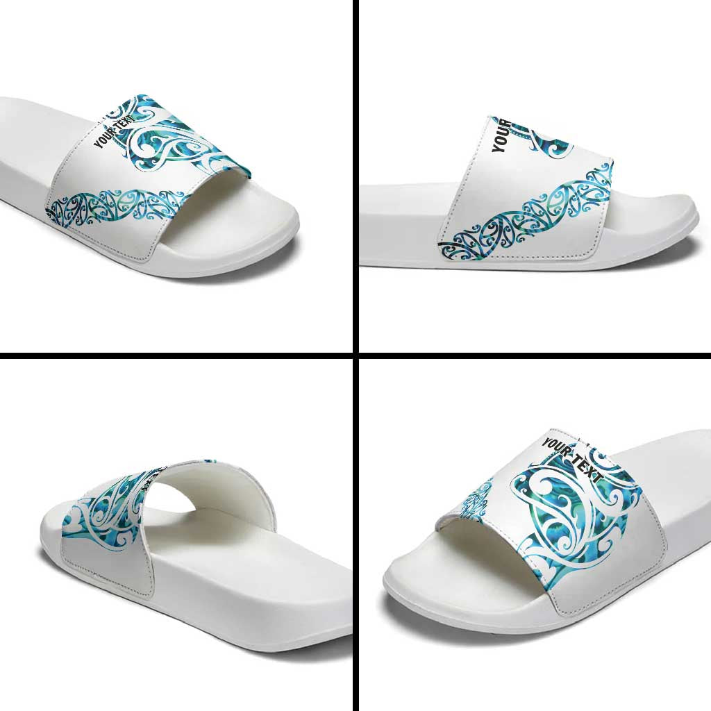 All White Maori Tribal Tattoo Personalised Slide Sandals Polynesian Style - Polynesian Pride
