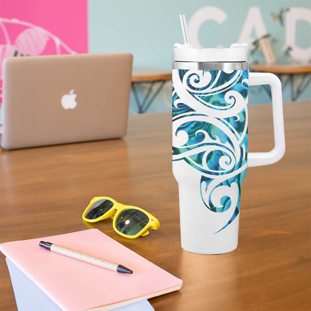 All White Maori Tribal Tattoo Personalised Tumbler With Handle Polynesian Style