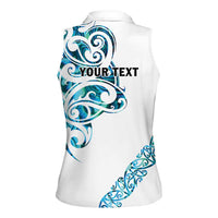 All White Maori Tribal Tattoo Personalised Women Sleeveless Polo Shirt Polynesian Style