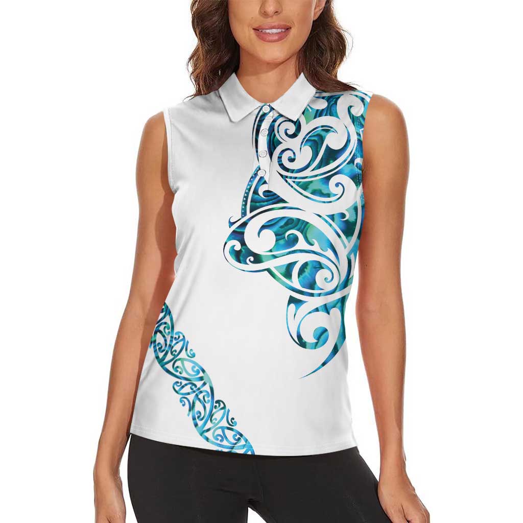 All White Maori Tribal Tattoo Personalised Women Sleeveless Polo Shirt Polynesian Style