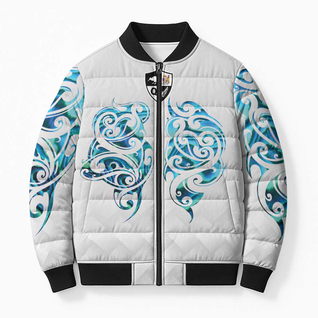 Queensland Maori Kiwi Personalised Bomber Puffer Jacket Ma Kakariki Papua Shell Maori Tribal Tattoo - Polynesian Pride