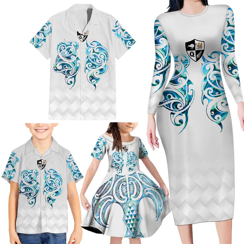 Queensland Maori Kiwi Personalised Family Matching Long Sleeve Bodycon Dress and Hawaiian Shirt Ma Kakariki Papua Shell Maori Tribal Tattoo