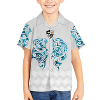 Queensland Maori Kiwi Personalised Family Matching Long Sleeve Bodycon Dress and Hawaiian Shirt Ma Kakariki Papua Shell Maori Tribal Tattoo LT9 Son's Shirt White - Polynesian Pride