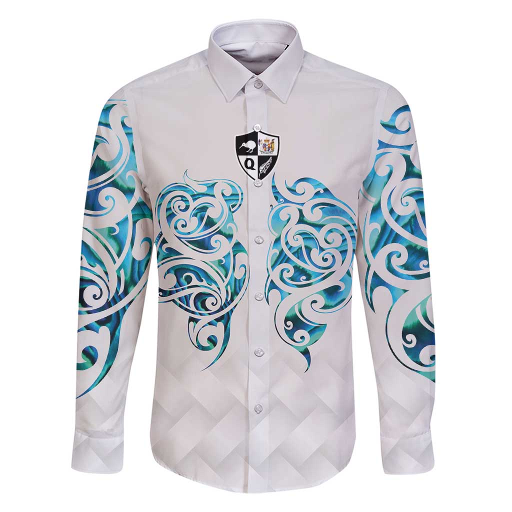 Queensland Maori Kiwi Personalised Family Matching Mermaid Dress and Hawaiian Shirt Ma Kakariki Papua Shell Maori Tribal Tattoo LT9 Dad's Shirt - Long Sleeve White - Polynesian Pride