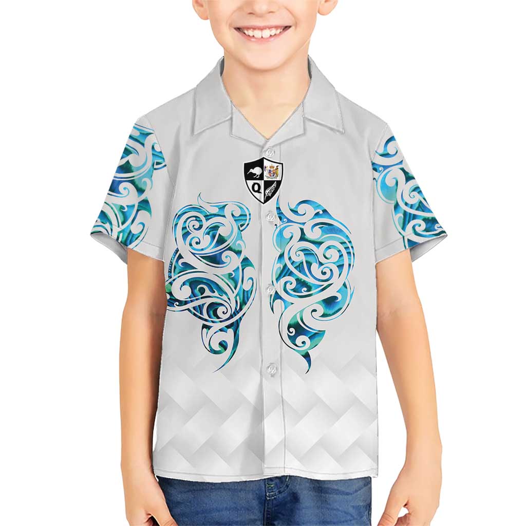 Queensland Maori Kiwi Personalised Kid Hawaiian Shirt Ma Kakariki Papua Shell Maori Tribal Tattoo