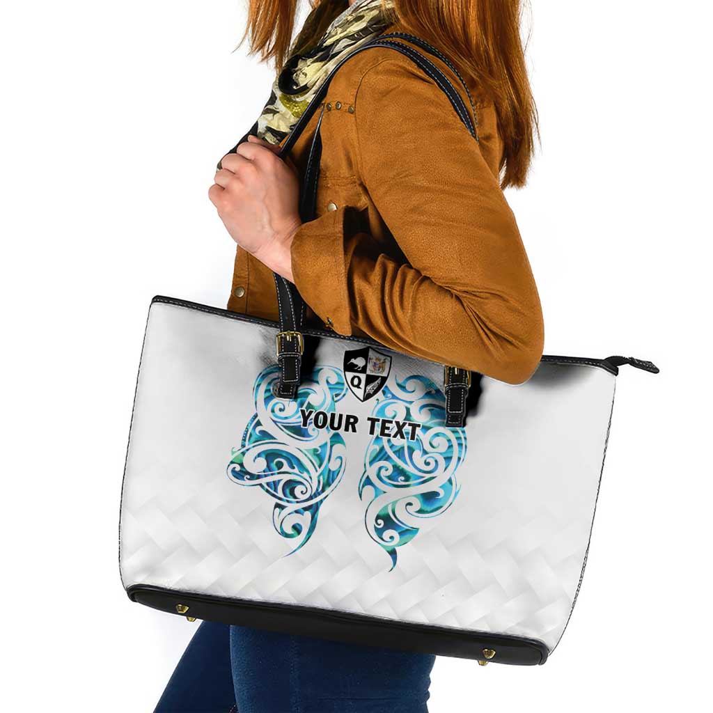 Queensland Maori Kiwi Personalised Leather Tote Bag Ma Kakariki Papua Shell Maori Tribal Tattoo LT9 White - Polynesian Pride