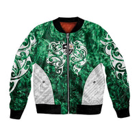 Queensland Maori Kiwi Personalised Bomber Jacket Kikirangi Papua Shell Maori Tribal Tattoo LT9 Unisex Green - Polynesian Pride