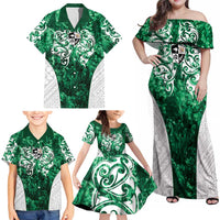 Queensland Maori Kiwi Personalised Family Matching Off Shoulder Maxi Dress and Hawaiian Shirt Kikirangi Papua Shell Maori Tribal Tattoo