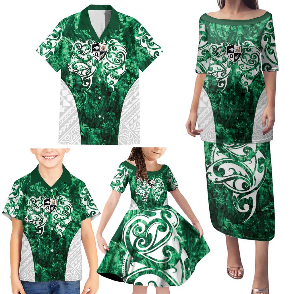 Queensland Maori Kiwi Personalised Family Matching Puletasi and Hawaiian Shirt Kikirangi Papua Shell Maori Tribal Tattoo