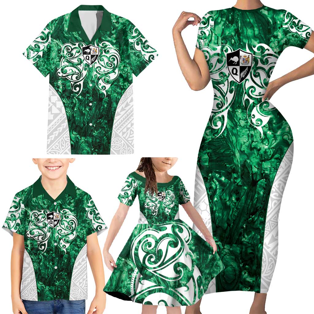 Queensland Maori Kiwi Personalised Family Matching Short Sleeve Bodycon Dress and Hawaiian Shirt Kikirangi Papua Shell Maori Tribal Tattoo