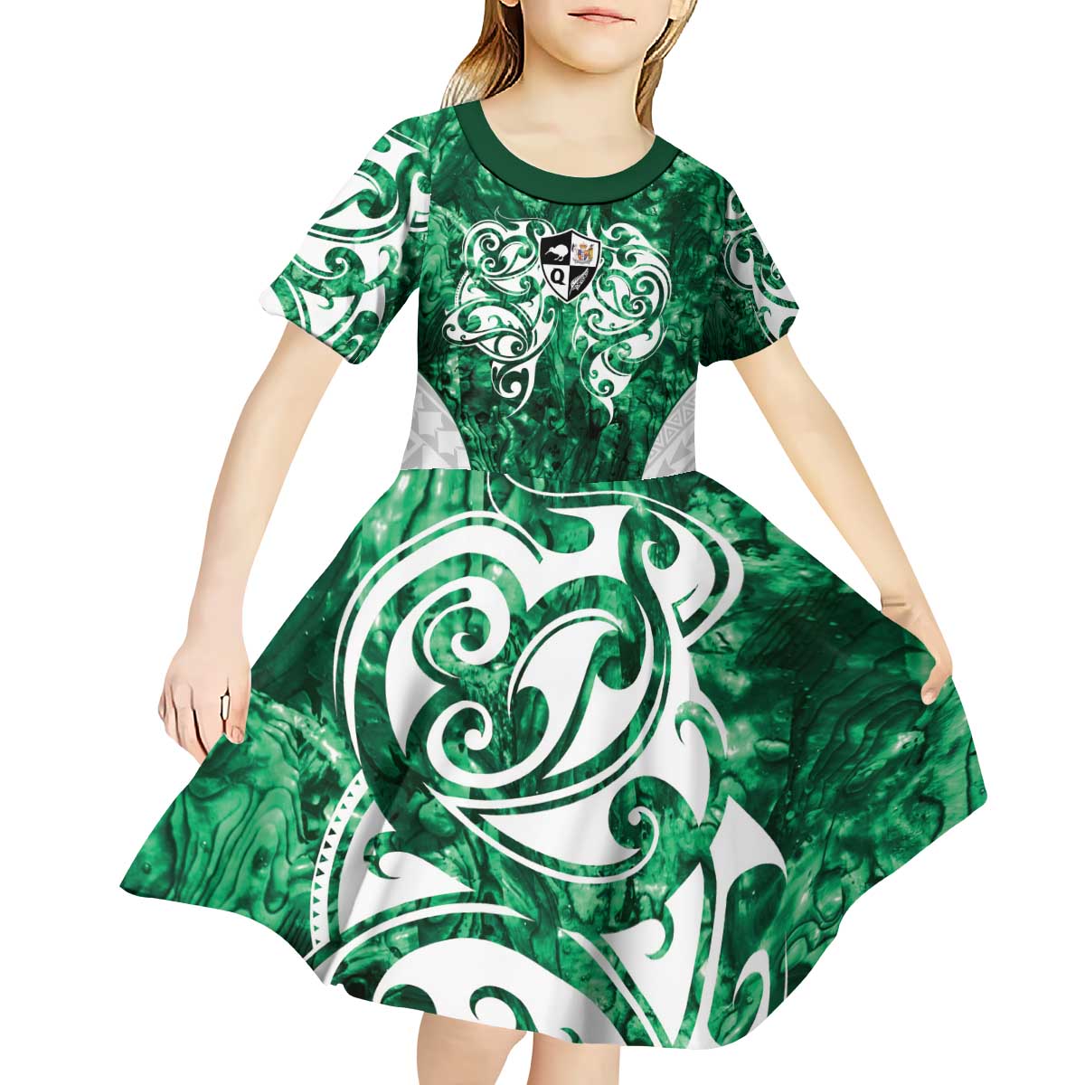 Queensland Maori Kiwi Personalised Kid Short Sleeve Dress Kikirangi Papua Shell Maori Tribal Tattoo