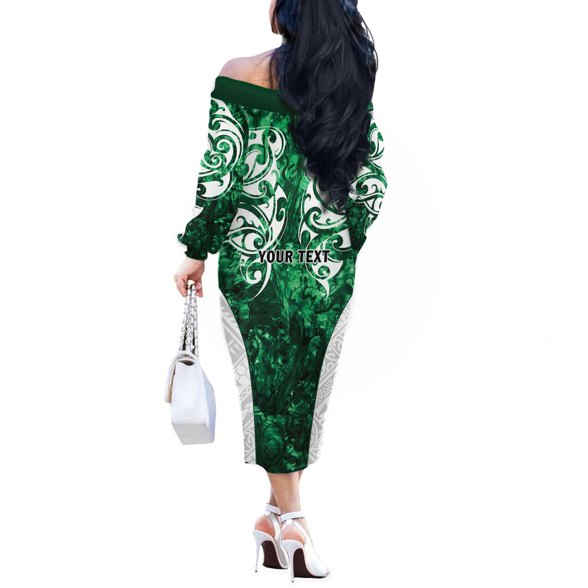 Queensland Maori Kiwi Personalised Off The Shoulder Long Sleeve Dress Kikirangi Papua Shell Maori Tribal Tattoo