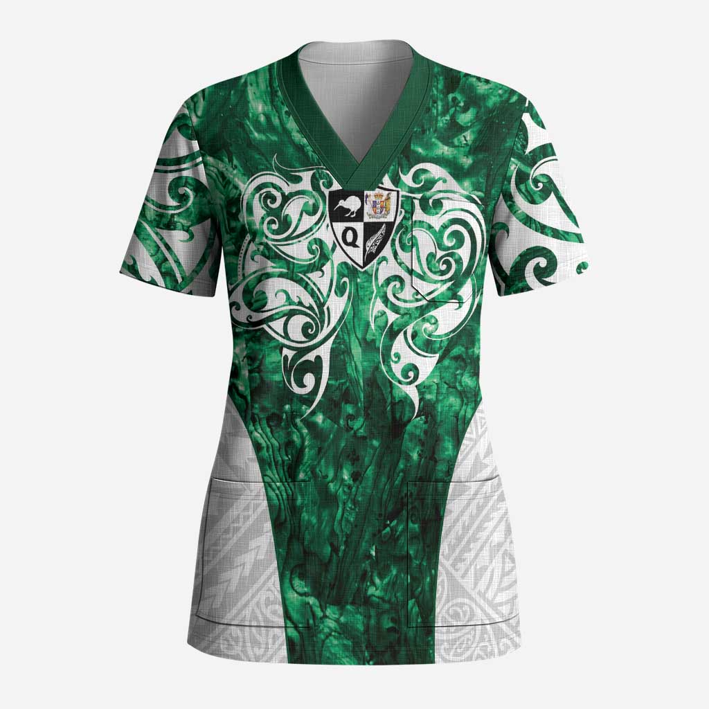 Queensland Maori Kiwi Personalised Scrub Top Kikirangi Papua Shell Maori Tribal Tattoo LT9 Adult Green - Polynesian Pride
