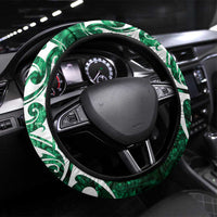 Queensland Maori Kiwi Steering Wheel Cover Kikirangi Papua Shell Maori Tribal Tattoo LT9 Universal Fit Green - Polynesian Pride