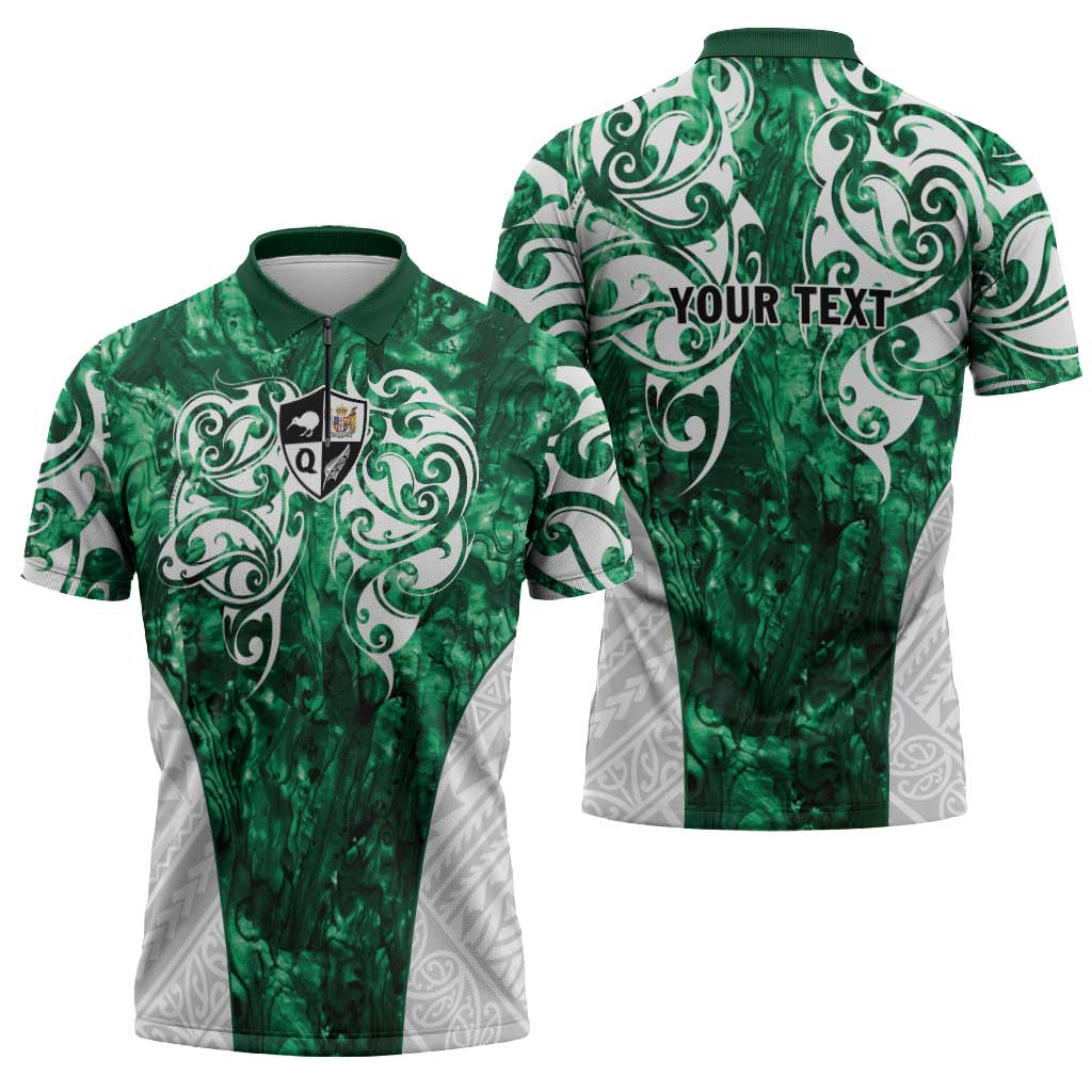 Queensland Maori Kiwi Personalised Zipper Polo Shirt Kikirangi Papua Shell Maori Tribal Tattoo - Polynesian Pride