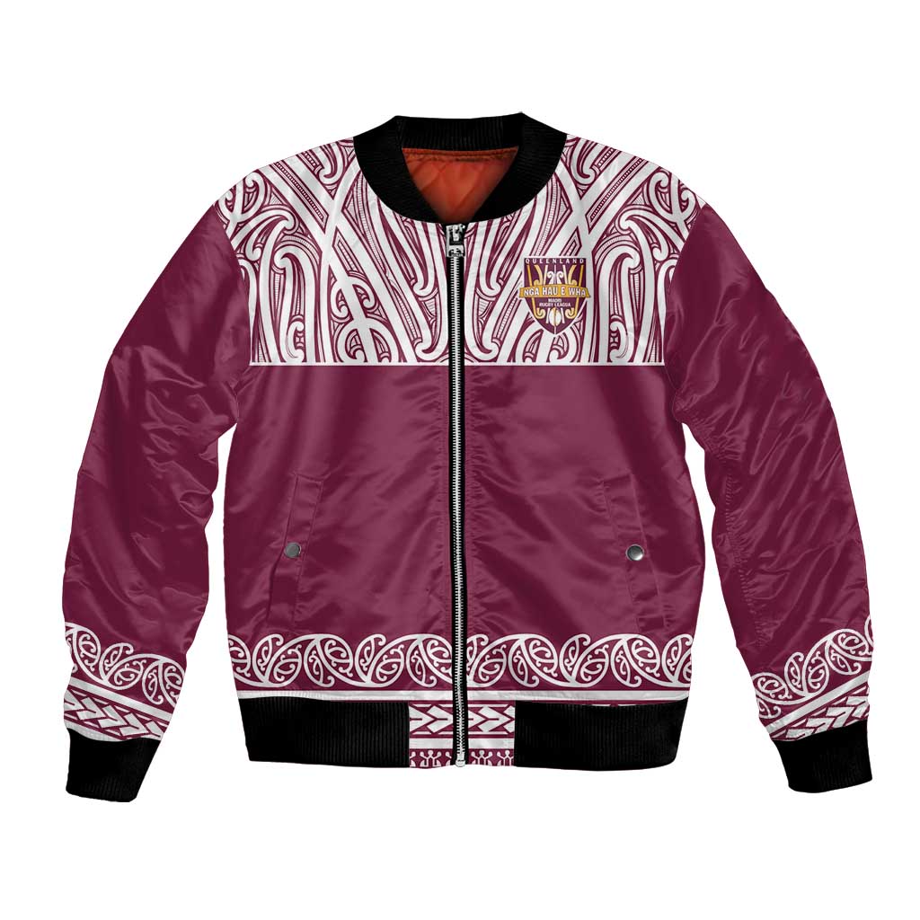 Queensland Maori Nga Hau E Wha Custom Bomber Jacket Polynesian Maori Tribal Pattern LT9 Unisex Maroon - Polynesian Pride