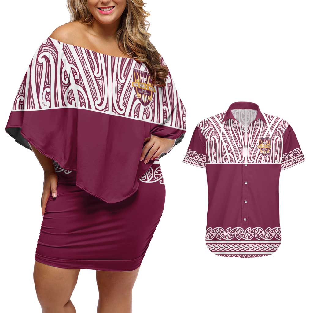 Queensland Maori Nga Hau E Wha Custom Couples Matching Off Shoulder Short Dress and Hawaiian Shirt Polynesian Maori Tribal Pattern