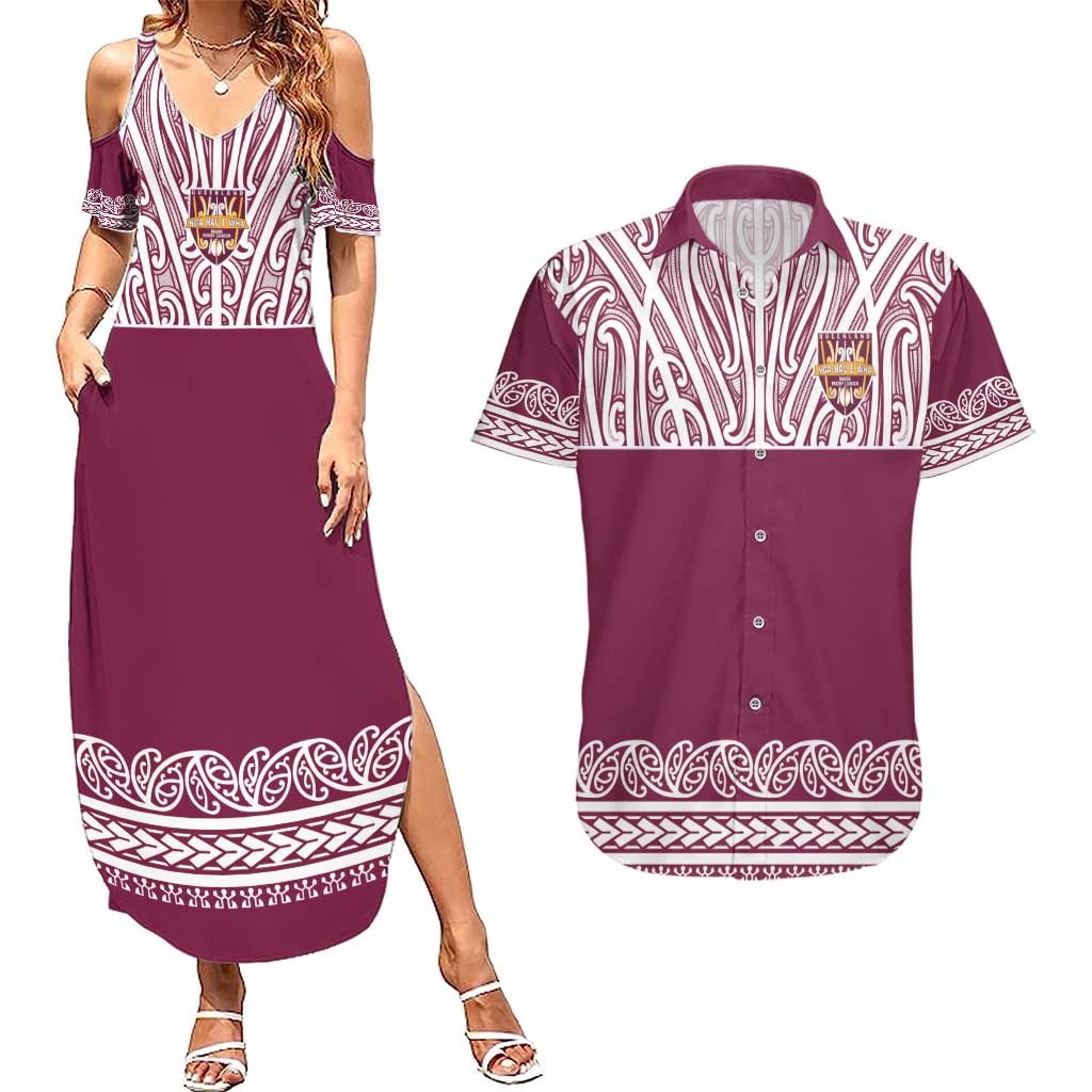Queensland Maori Nga Hau E Wha Custom Couples Matching Summer Maxi Dress and Hawaiian Shirt Polynesian Maori Tribal Pattern